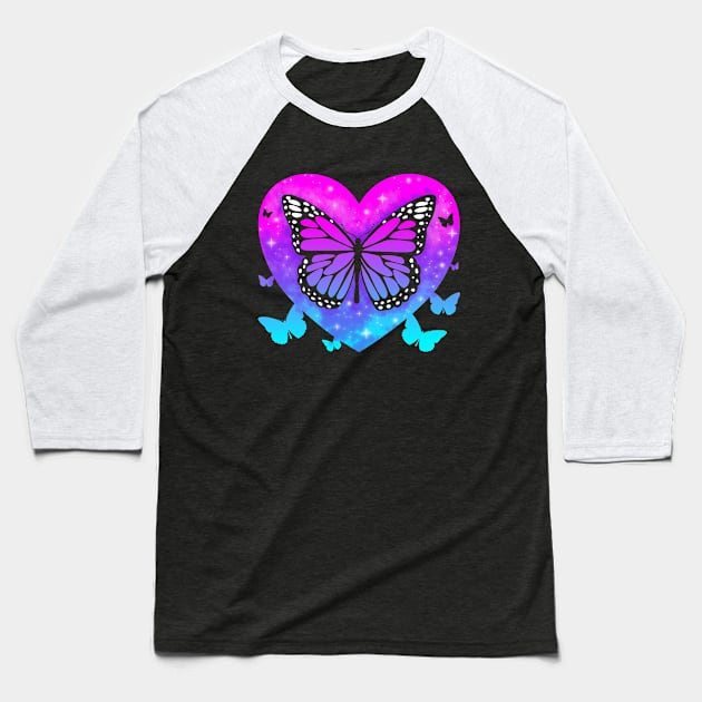 Butterfly Heart Sky Stars Baseball T-Shirt by PnJ